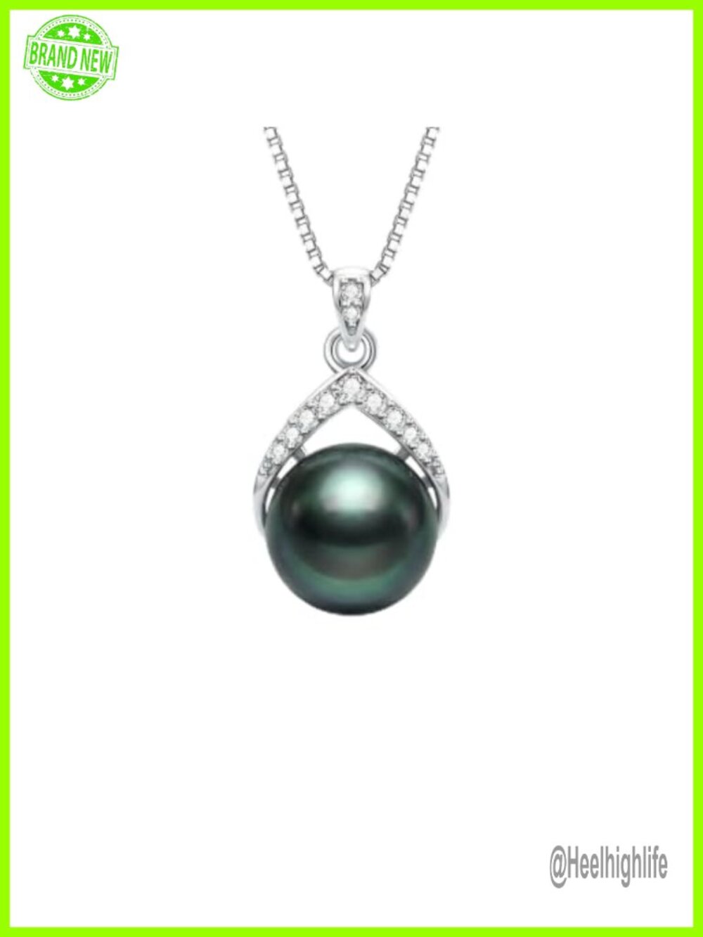 Sterling Silver Lab Grown Diamond Freshwater Pearl Necklace 18+2 Inch Box Chain